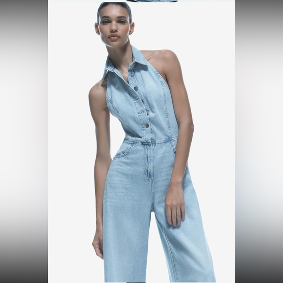 Zara Halter Neck Denim Jumpsuit - Picture 3 of 6